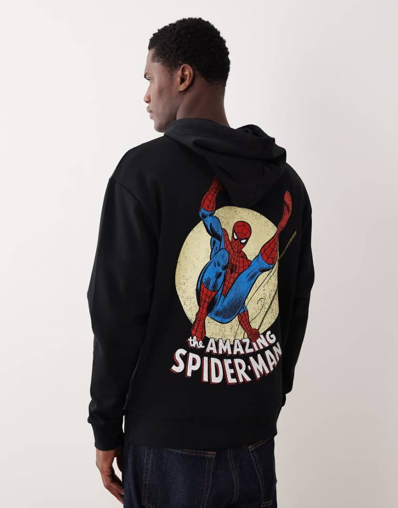ASOS DESIGN - Locker geschnittener Oversize-Kapuzenpullover in Schwarz mit Spiderman-Print von ASOS DESIGN