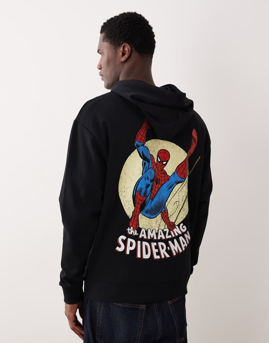 ASOS DESIGN - Locker geschnittener Oversize-Kapuzenpullover in Schwarz mit Spiderman-Print von ASOS DESIGN