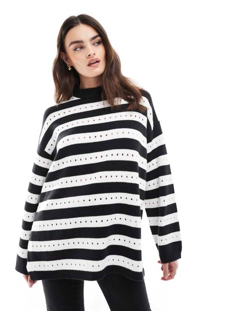 ASOS DESIGN - Locker geschnittener Pullover in Schwarzweiß mit Streifenmuster-Bunt von ASOS DESIGN