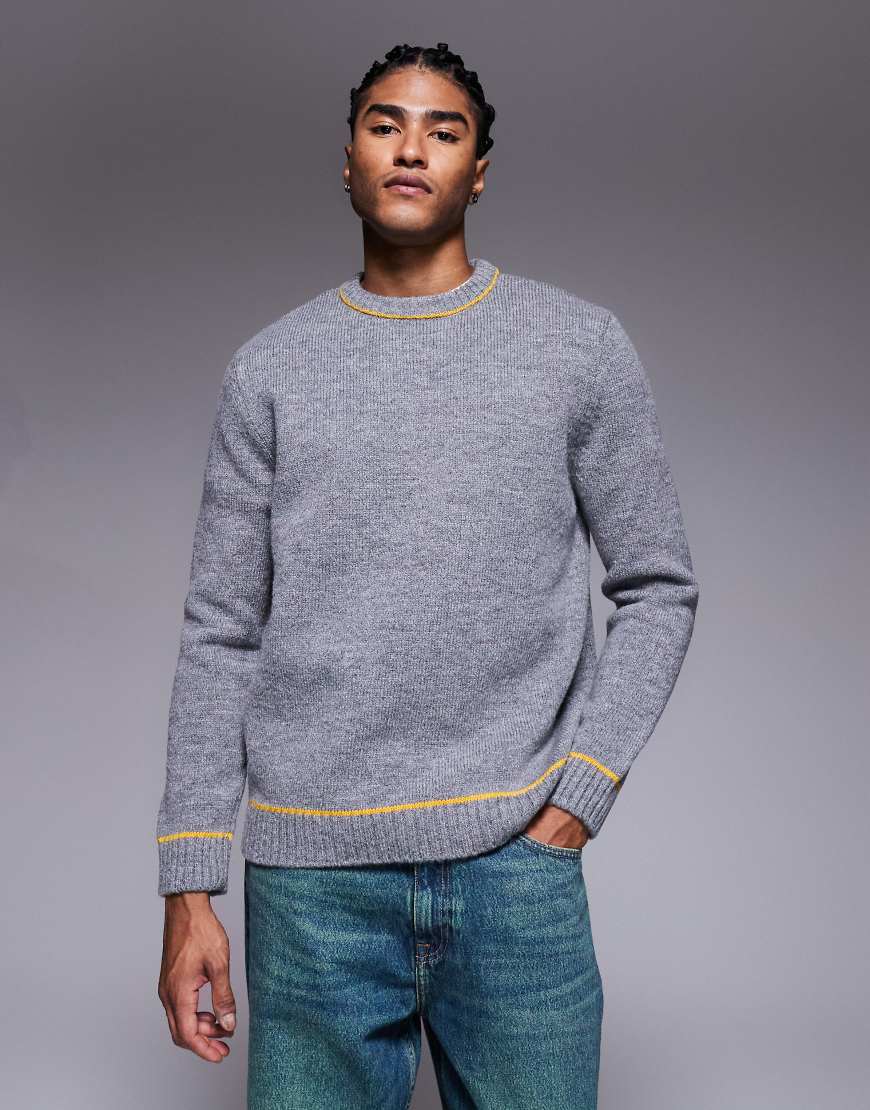 ASOS DESIGN - Locker geschnittener Strickpullover in Anthrazit mit Kontrastnaht-Grau von ASOS DESIGN