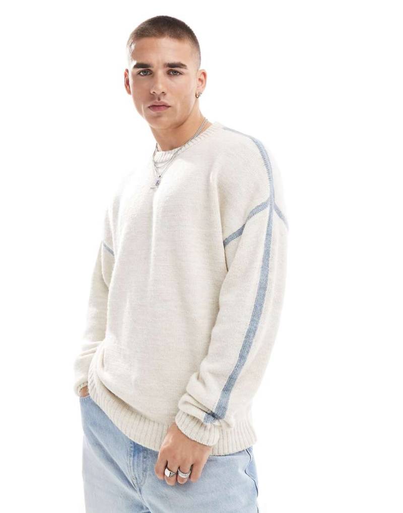 ASOS DESIGN - Locker geschnittener Strickpullover in Ecru mit blauen Nähten-Neutral von ASOS DESIGN