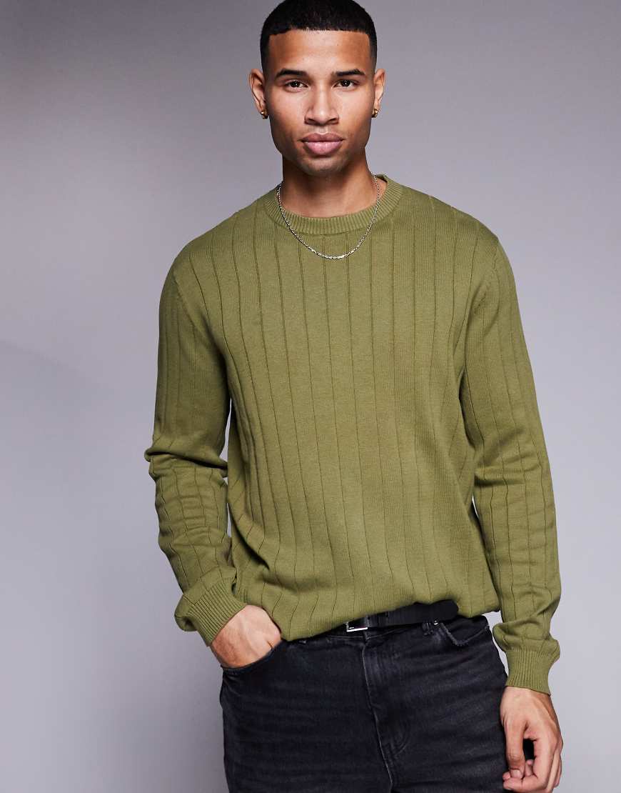 ASOS DESIGN - Locker geschnittener Strickpullover in Khaki mit breiter Rippenstruktur-Grün ASOS DESIGN - Locker geschnittener Strickpullover in Khaki mit breiter Rippenstruktur-Grün von ASOS DESIGN