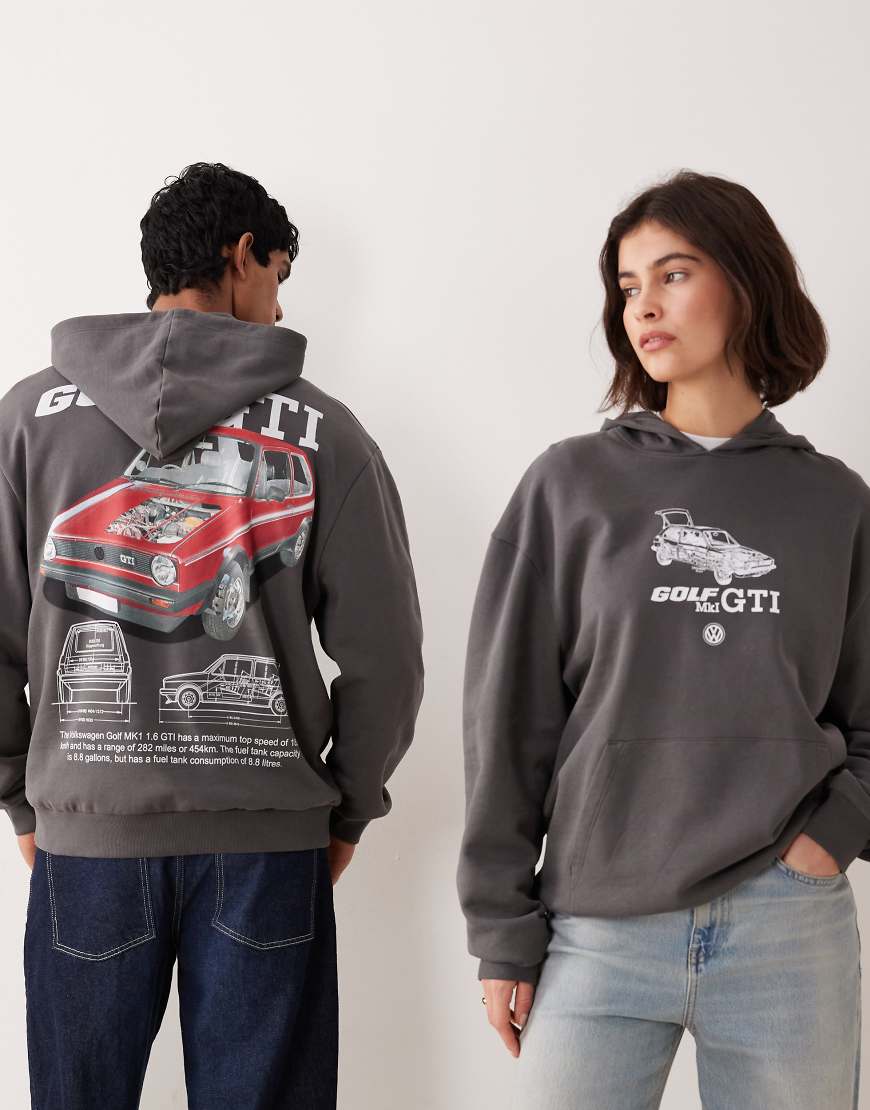 ASOS DESIGN - Locker geschnittener Unisex-Kapuzenpullover in Grau mit Volkswagen-Print von ASOS DESIGN
