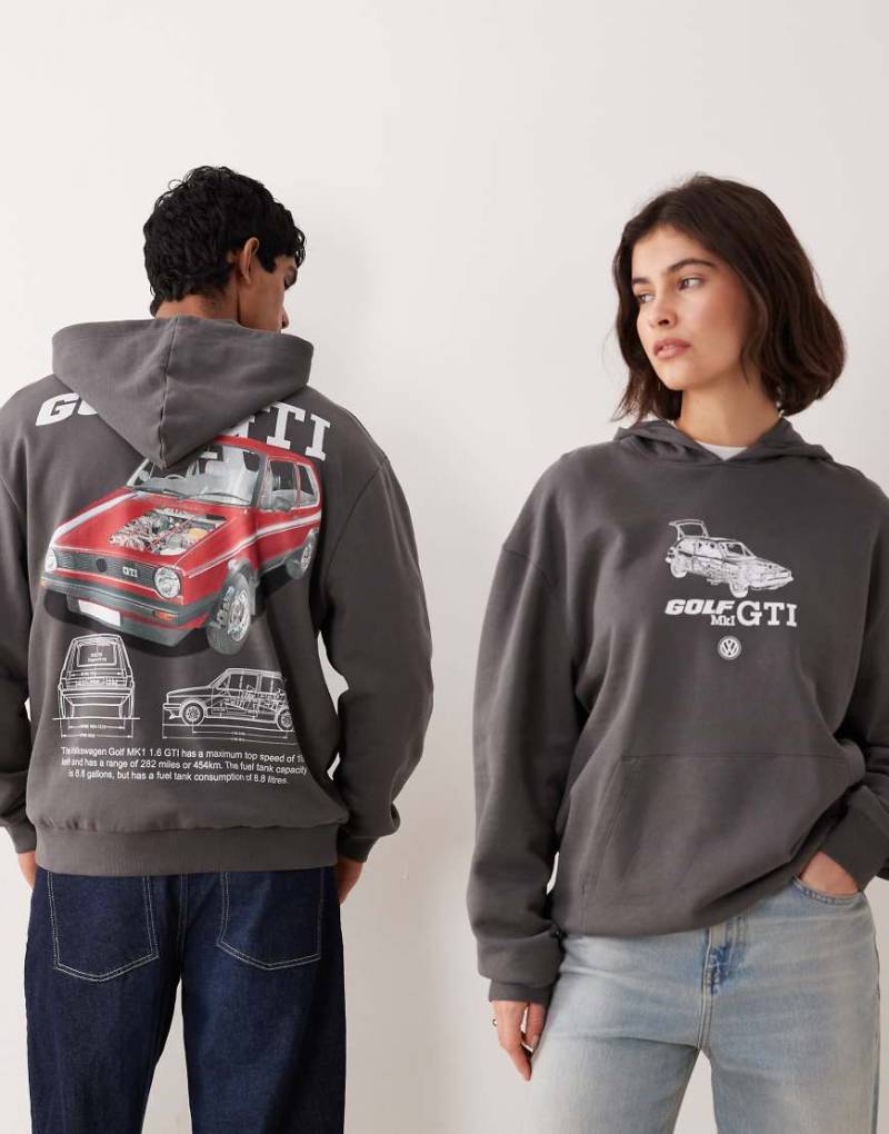 ASOS DESIGN - Locker geschnittener Unisex-Kapuzenpullover in Grau mit Volkswagen-Print von ASOS DESIGN