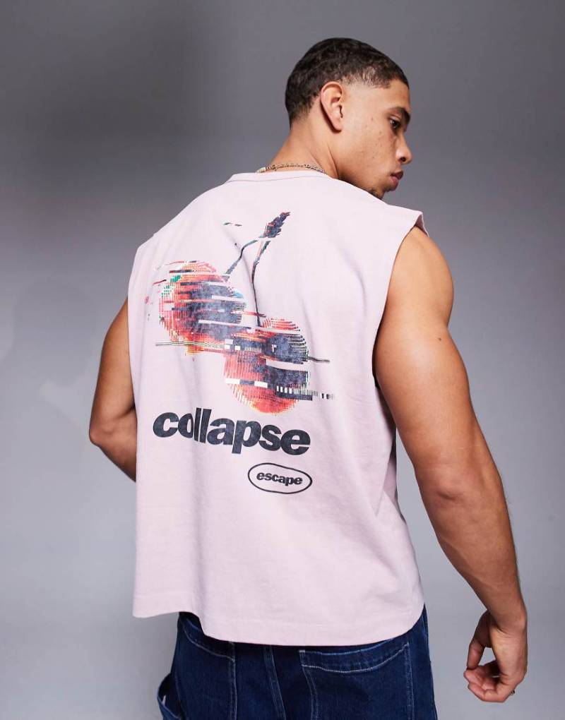 ASOS DESIGN - Schweres, kastiges Oversize-Tanktop in verwaschenem Rosa mit Obst-Grafikprint von ASOS DESIGN