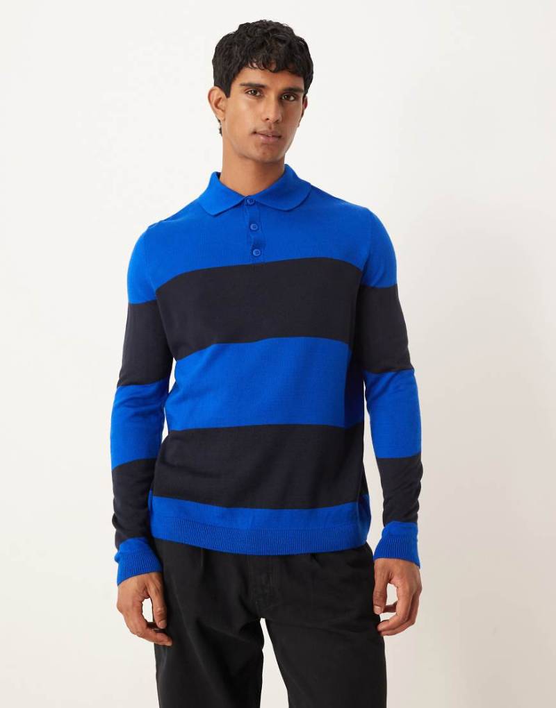 ASOS DESIGN - Locker geschnittenes, langärmliges Poloshirt in Marineblau mit Streifen von ASOS DESIGN