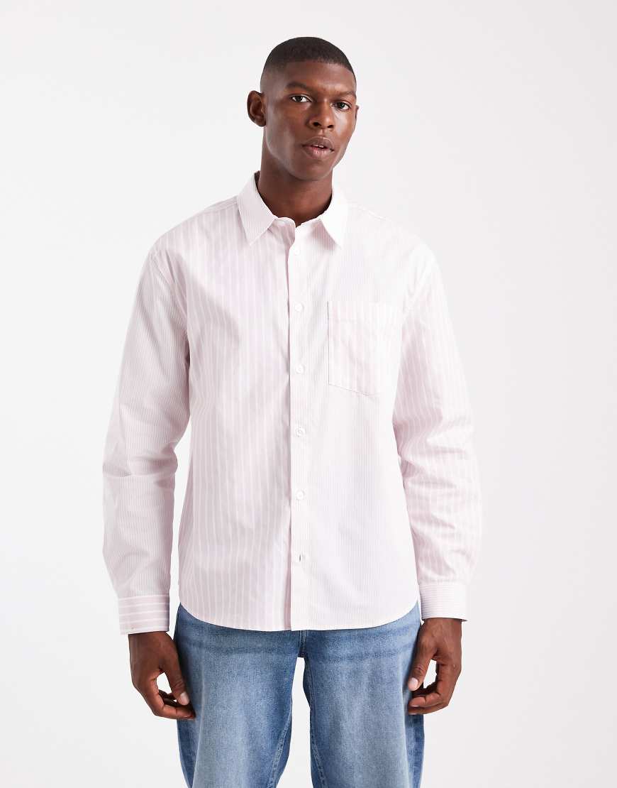 ASOS DESIGN - Locker geschnittenes Hemd in Rosa mit Patchwork-Streifenmuster von ASOS DESIGN