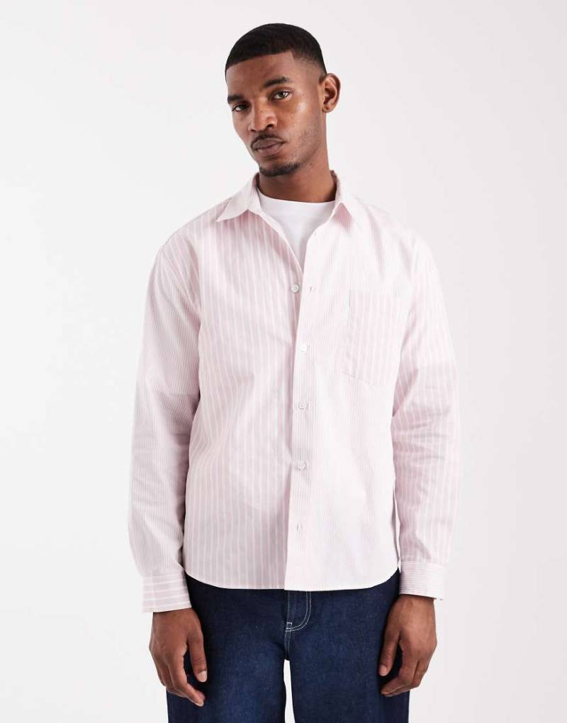 ASOS DESIGN - Locker geschnittenes Hemd in Rosa mit Patchwork-Streifenmuster von ASOS DESIGN