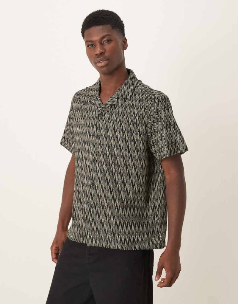 ASOS DESIGN - Locker geschnittenes Hemd in Schwarz und Khaki mit Häkelstruktur und Reverskragen von ASOS DESIGN