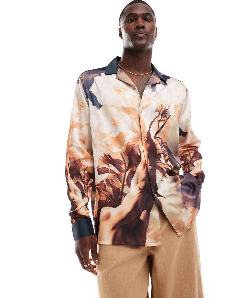 ASOS DESIGN - Locker geschnittenes Hemd mit Reverskragen und auffälligem Print-Bunt von ASOS DESIGN