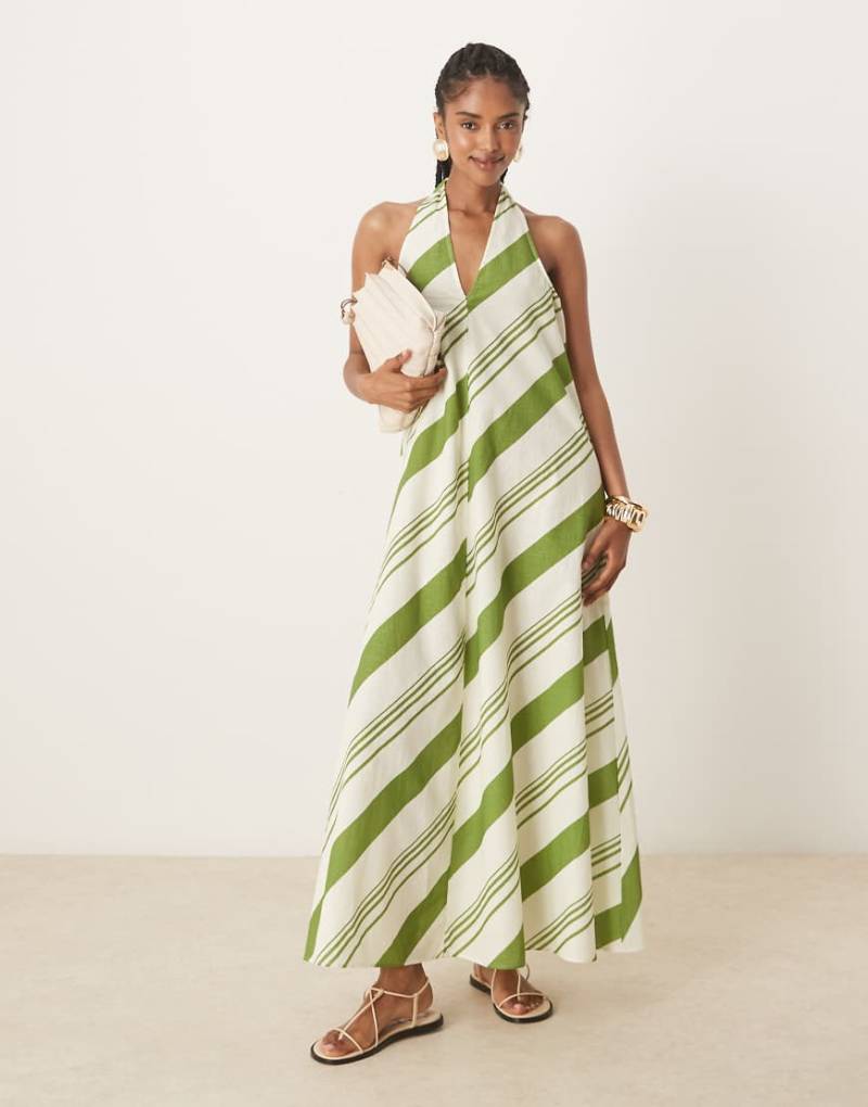 ASOS DESIGN - Locker geschnittenes Neckholder-Maxikleid in Grün gestreift von ASOS DESIGN