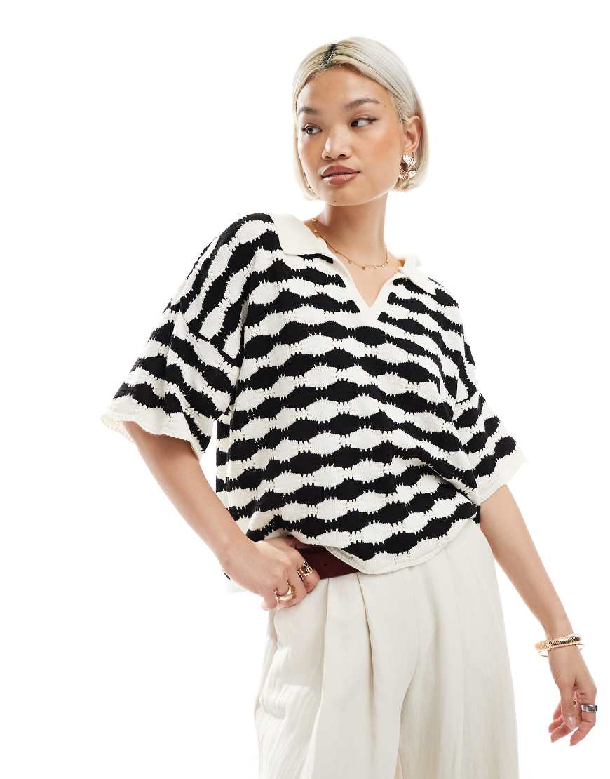 ASOS DESIGN - Locker geschnittenes Poloshirt aus Strick mit schwarz-weißen Streifen-Bunt von ASOS DESIGN