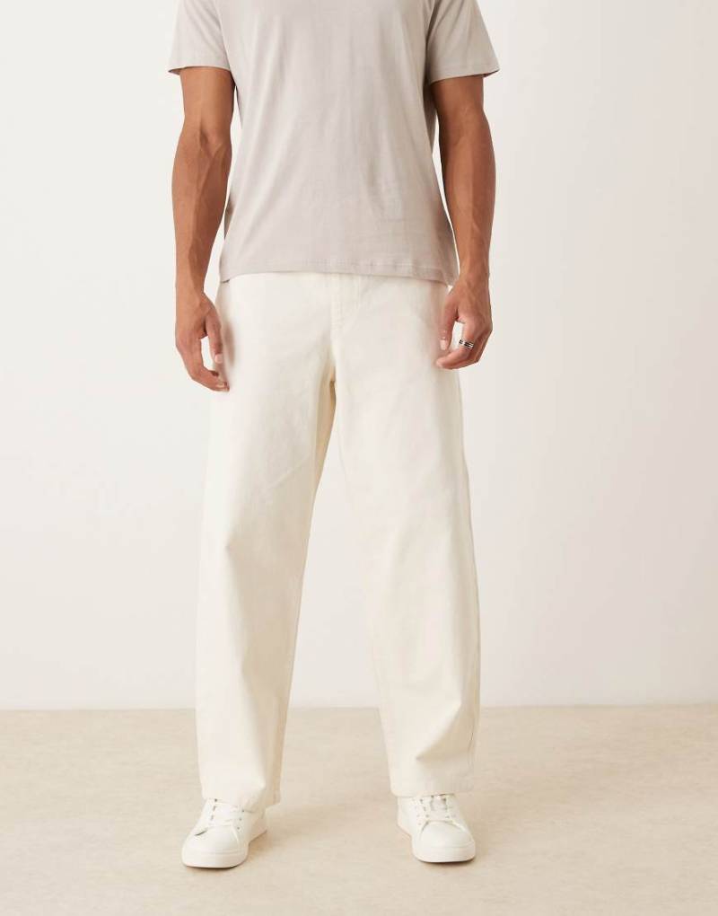 ASOS DESIGN - Locker sitzende Hose in Ecru mit Tunnelzug und geradem Schnitt-Weiß von ASOS DESIGN