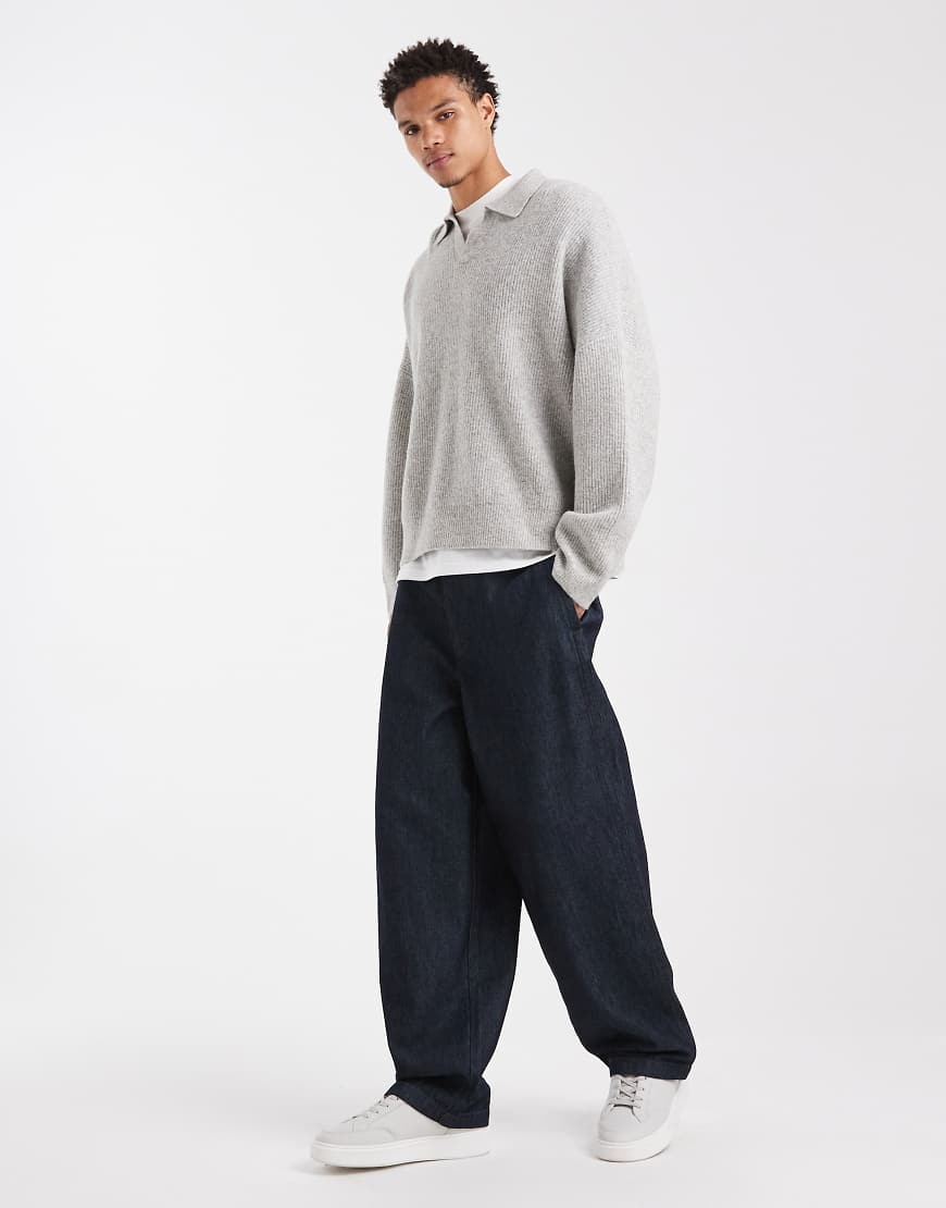 ASOS DESIGN - Lockere, gerade Jeans mit Indigo-Rinse-Waschung-Blau von ASOS DESIGN