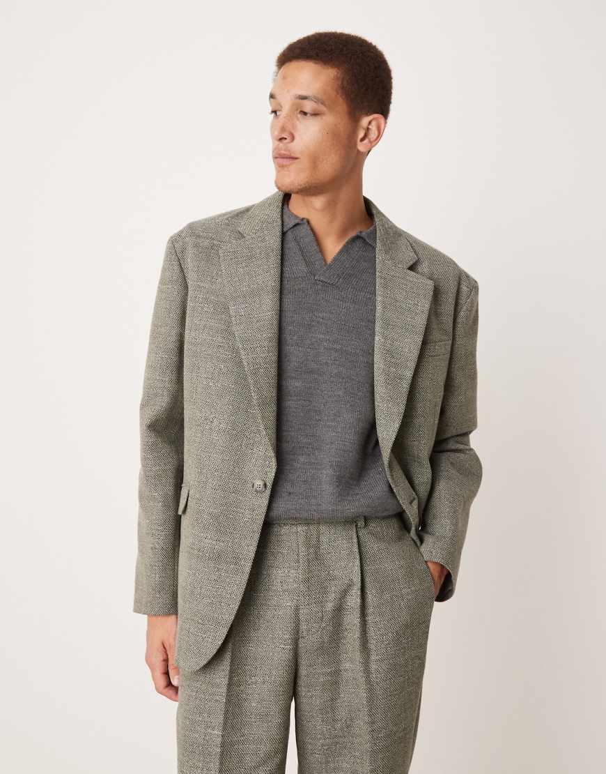 ASOS DESIGN - Lockere, kastige Dad-Anzugjacke aus Tweed in Grün von ASOS DESIGN