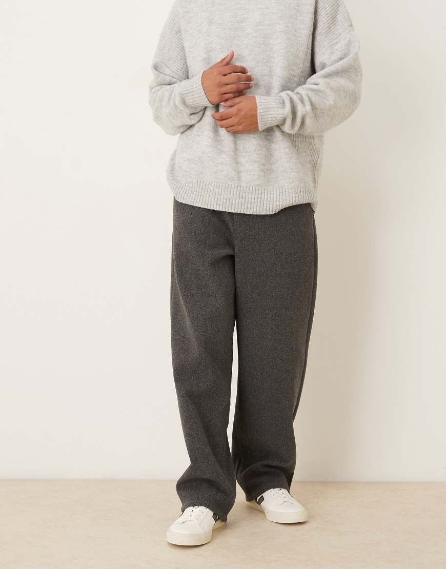 ASOS DESIGN - Lockere Hose in grauer Wolloptik mit geradem Bein von ASOS DESIGN