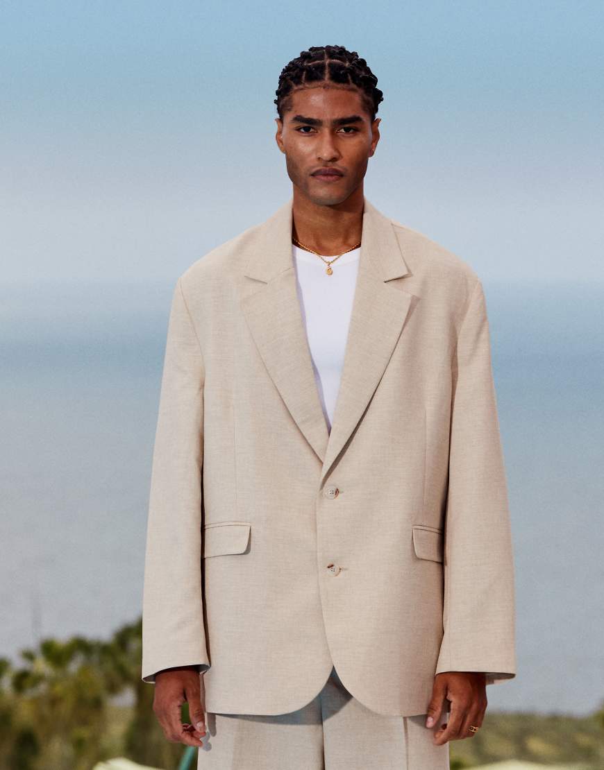 ASOS DESIGN - Lockere Oversize-Anzugjacke in Steinbeige-Neutral von ASOS DESIGN
