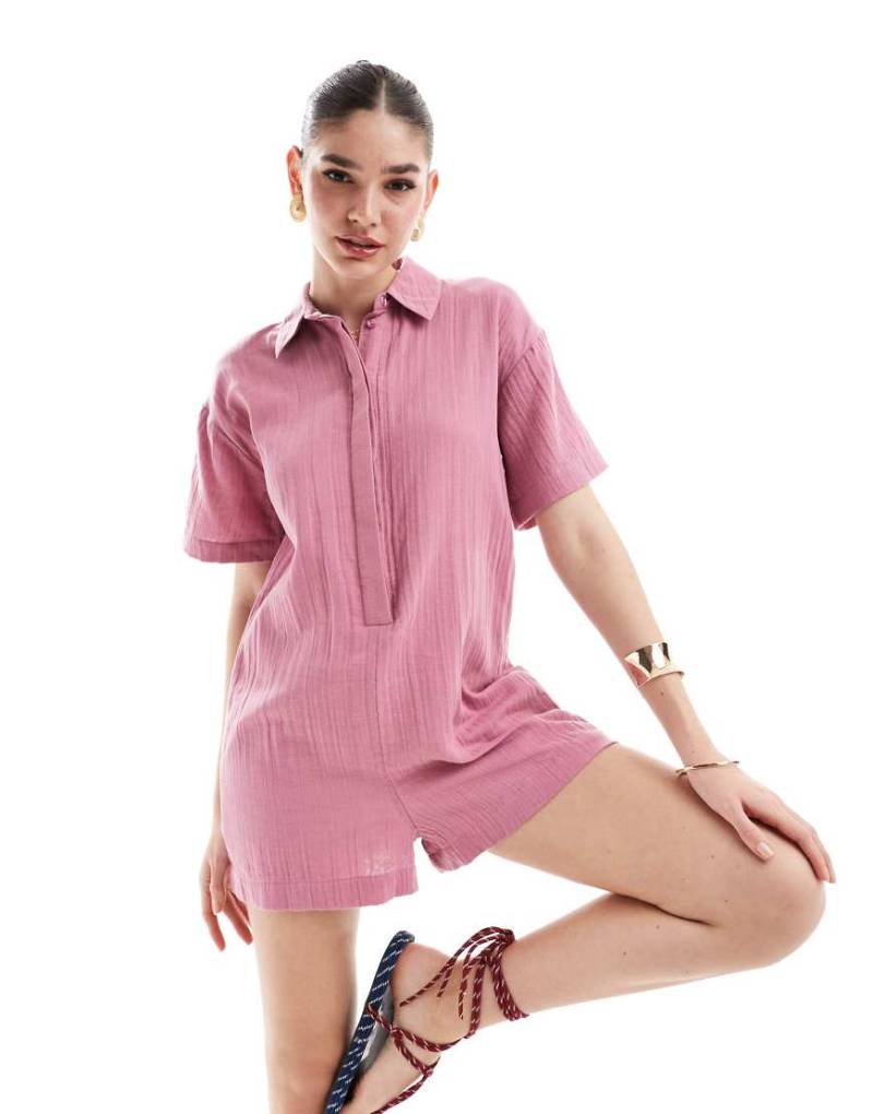 ASOS DESIGN - Lockerer Playsuit in Mauve mit Hemdoberteil-Lila von ASOS DESIGN
