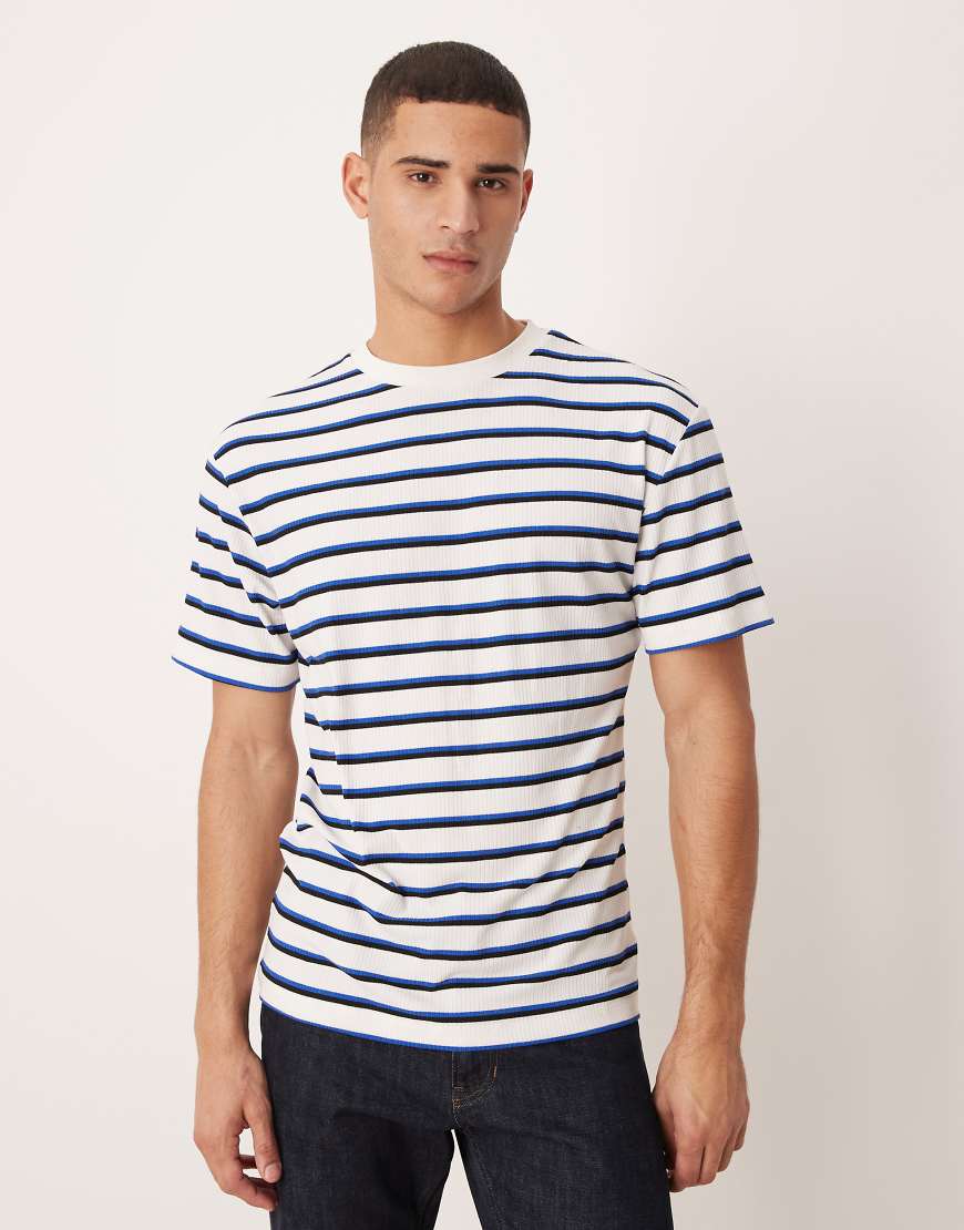 ASOS DESIGN - Lockeres T-Shirt in blau und weiß gestreift mit Struktur-Bunt von ASOS DESIGN