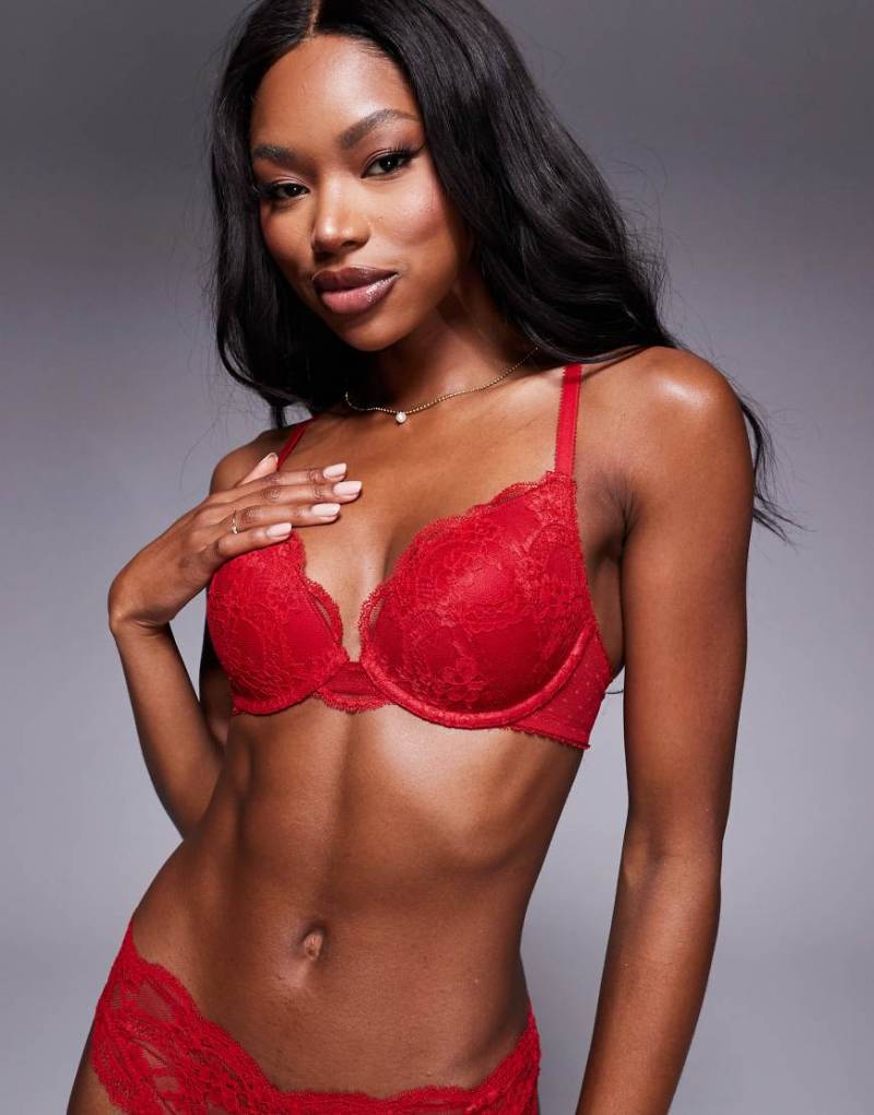ASOS DESIGN - Lola - Push-up-BH aus Spitze in Rot von ASOS DESIGN