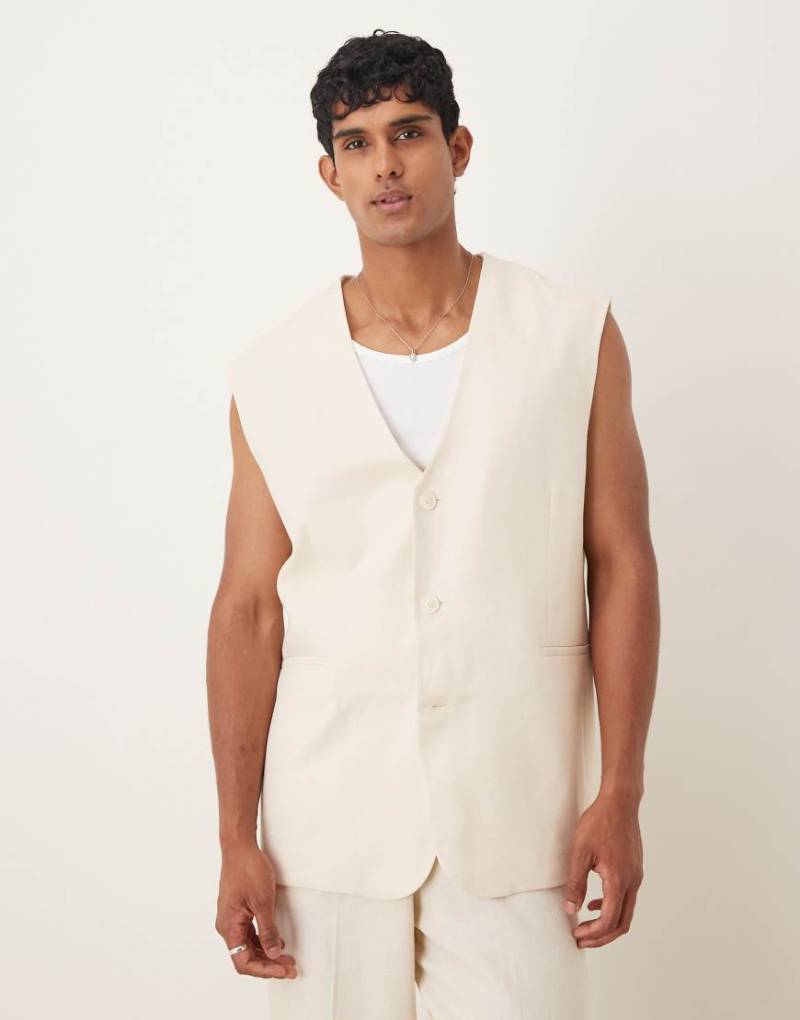 ASOS DESIGN - Longline-Anzugweste in Weiß mit Leinen von ASOS DESIGN