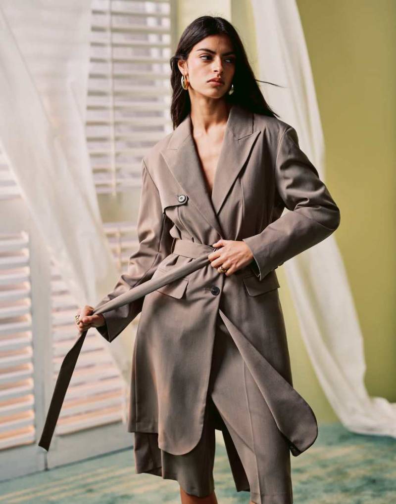 ASOS DESIGN - Longline-Blazer in Mokka mit Sturmriegel, Kombiteil-Neutral von ASOS DESIGN