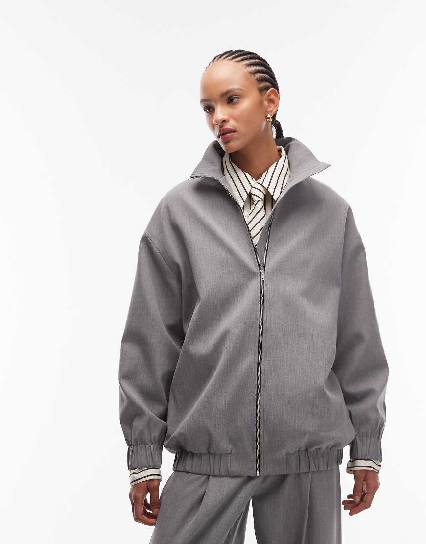 ASOS DESIGN - Longline-Bomberjacke in Anthrazit mit Trichterkragen-Grau von ASOS DESIGN