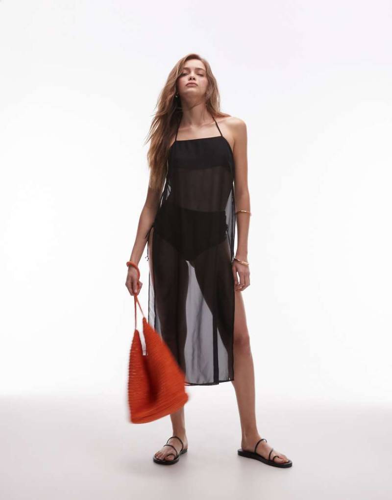 ASOS DESIGN - Longline-Camisole aus Chiffon in Schwarz von ASOS DESIGN