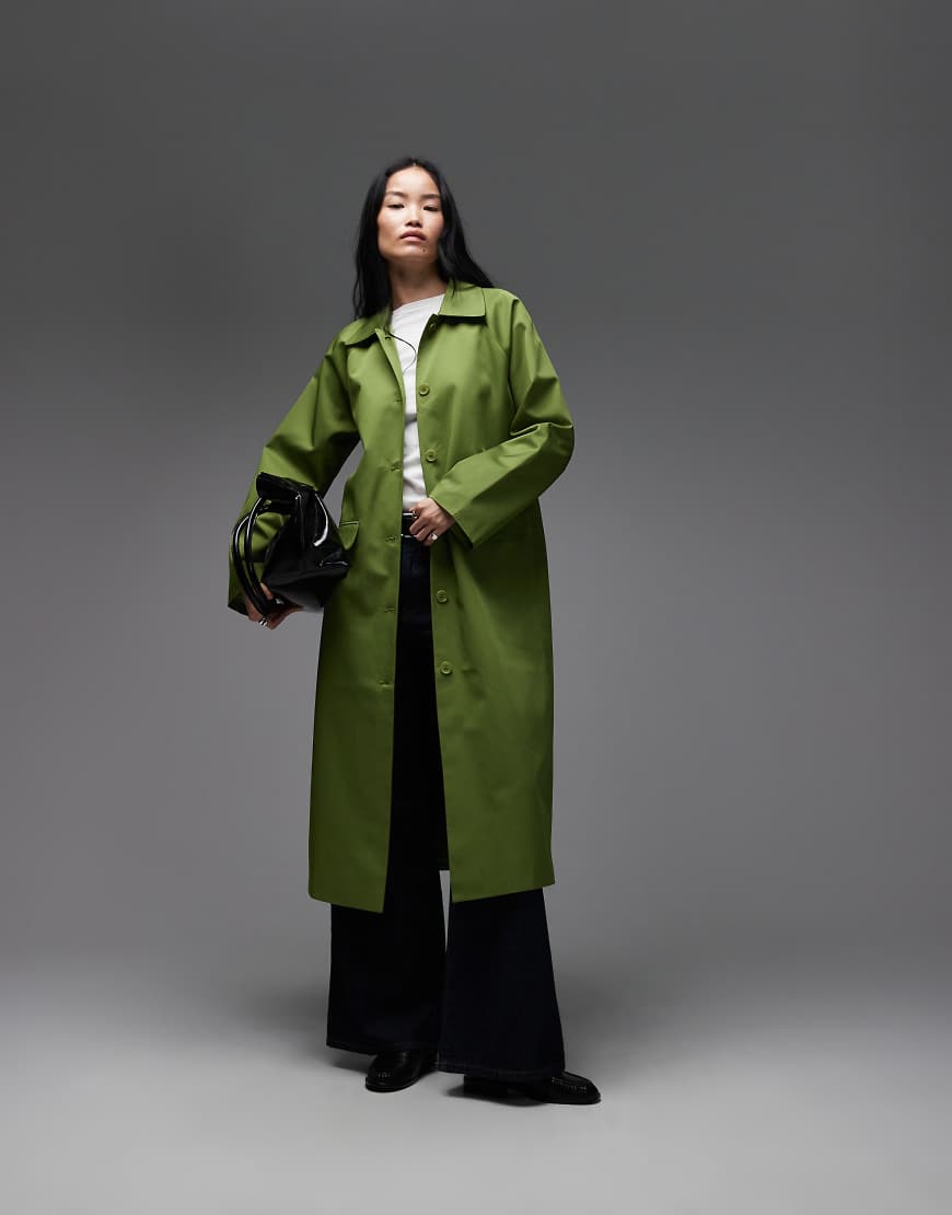 ASOS DESIGN - Longline-Car-Coat in Olivgrün mit Raglanärmeln von ASOS DESIGN