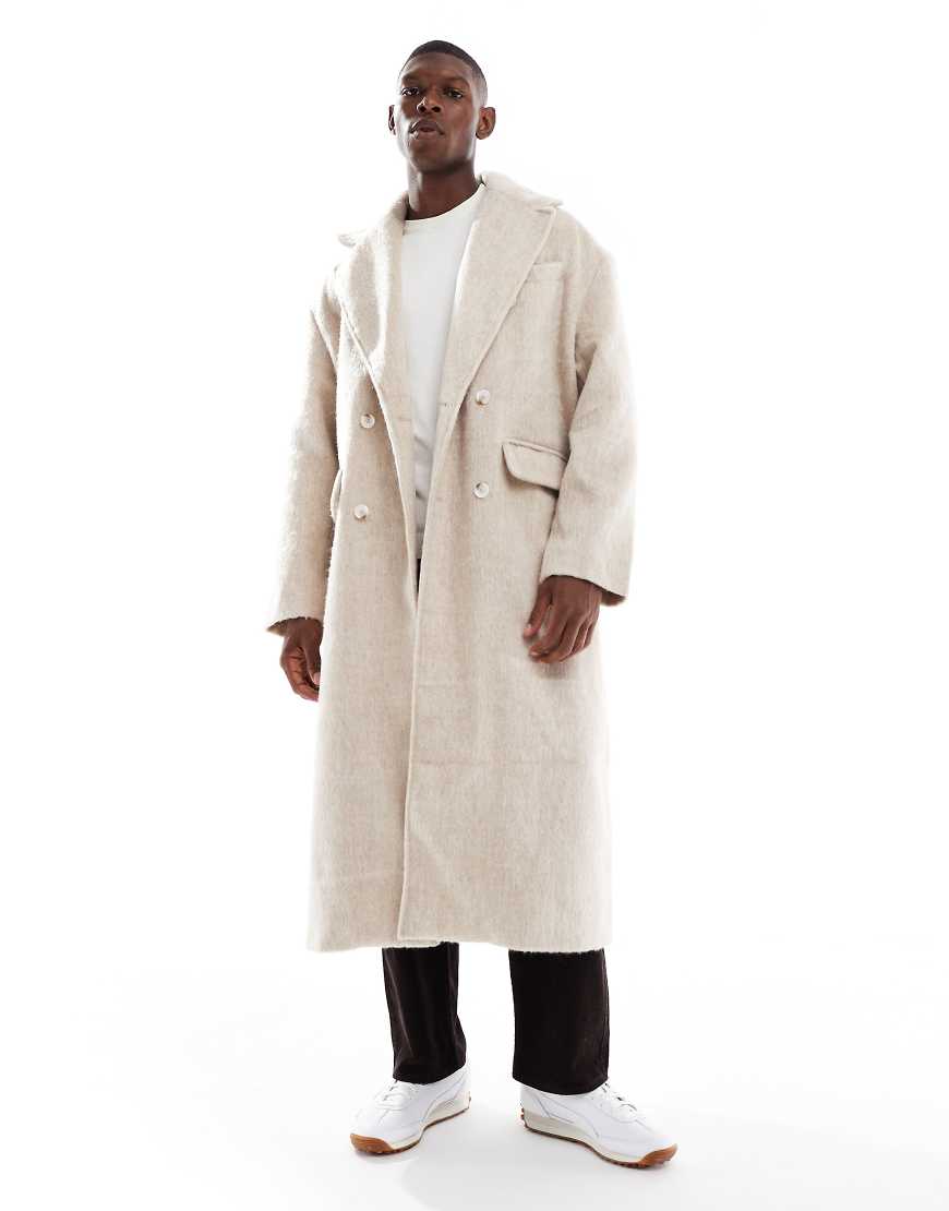 ASOS DESIGN - Longline-Mantel in beigefarbener, angerauter Wolloptik mit Oversize-Passform-Neutral von ASOS DESIGN
