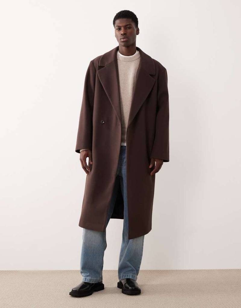 ASOS DESIGN - Longline-Mantel in dunkelbrauner Woll-Optik von ASOS DESIGN
