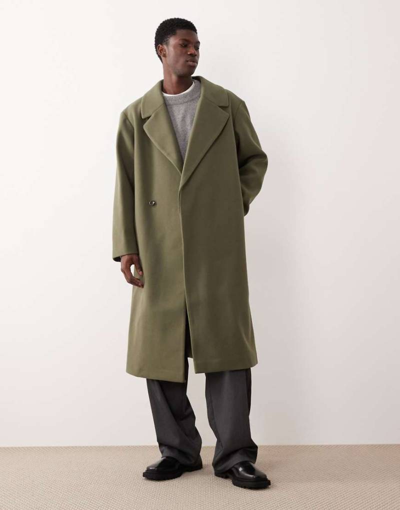 ASOS DESIGN - Longline-Mantel in khakifarbener Wolloptik-Grün von ASOS DESIGN