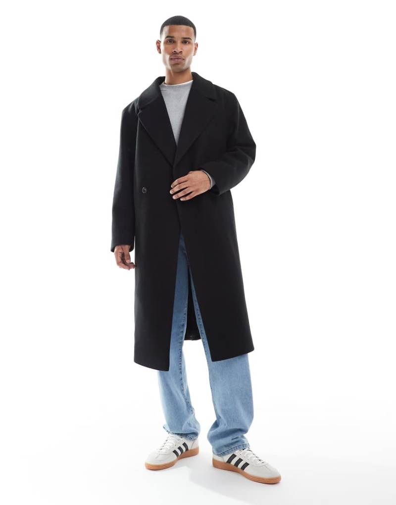 ASOS DESIGN - Longline-Mantel in schwarzer Wolloptik von ASOS DESIGN