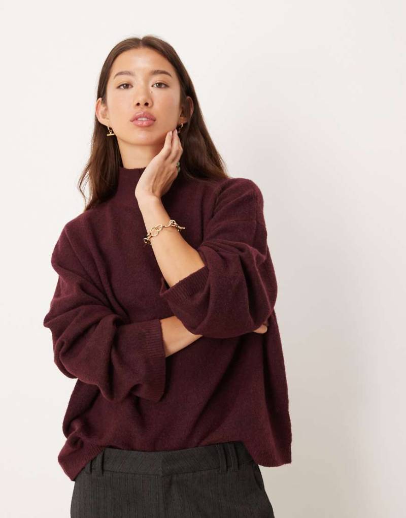 ASOS DESIGN - Longline-Pullover in Pflaume mit Trichterkragen-Lila von ASOS DESIGN