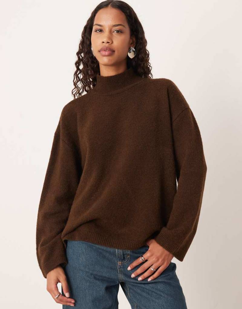 ASOS DESIGN - Longline-Pullover in Schokobraun mit Stehkragen-Brown von ASOS DESIGN