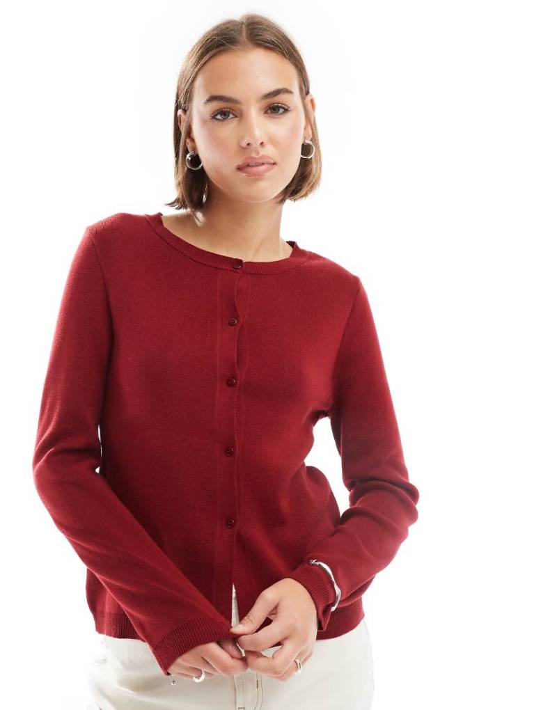ASOS DESIGN - Longline-Strickjacke in Burgunder-Rot von ASOS DESIGN