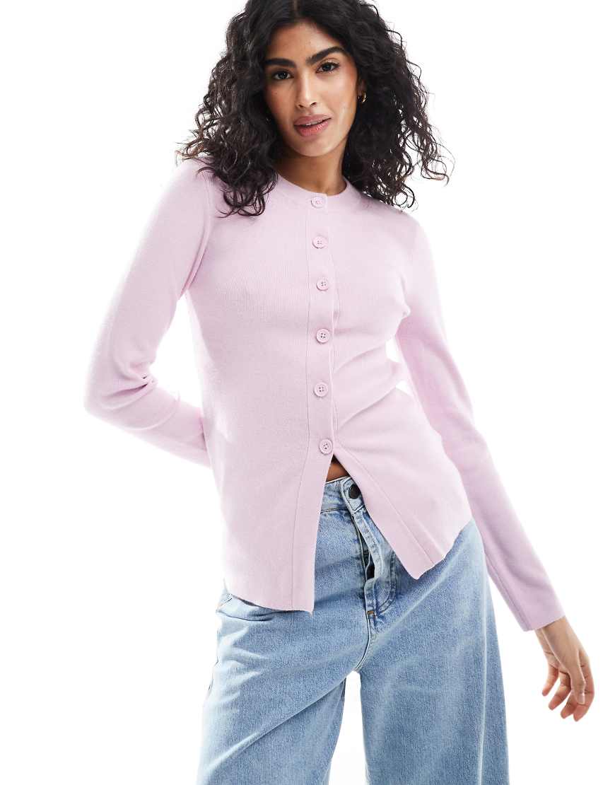 ASOS DESIGN - Longline-Strickjacke in Rosa mit Rundhalsausschnitt von ASOS DESIGN