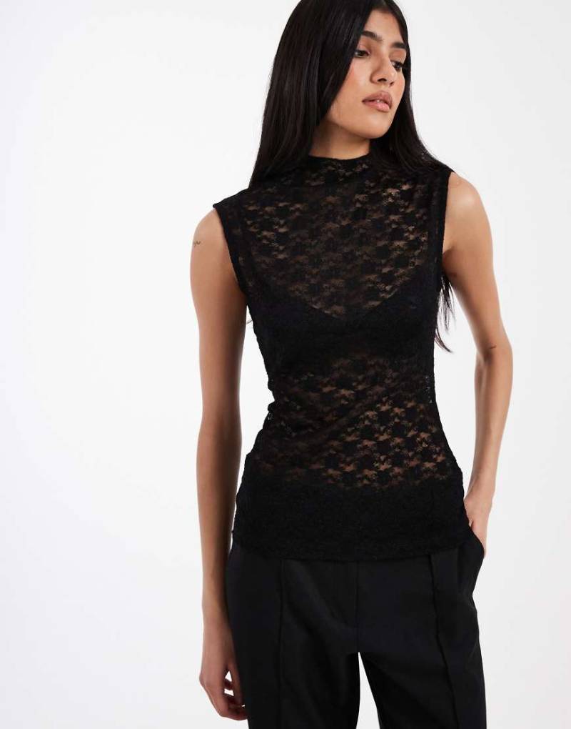 ASOS DESIGN - Longline-Tanktop aus transparenter Spitze in Schwarz von ASOS DESIGN