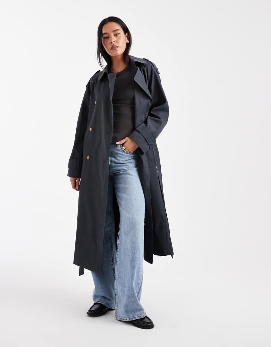 ASOS DESIGN - Longline-Trenchcoat in Marineblau von ASOS DESIGN