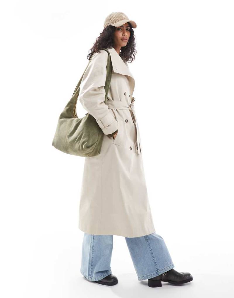 ASOS DESIGN - Longline-Trenchcoat in Steinbeige mit Stehkragen-Neutral von ASOS DESIGN