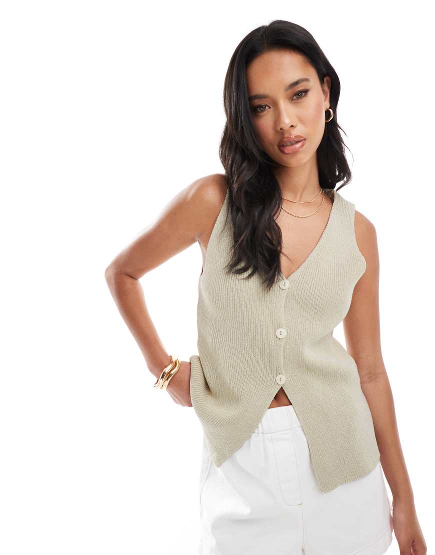ASOS DESIGN - Longline-Weste aus Strick in Steinbeige mit V-Ausschnitt-Neutral ASOS DESIGN - Longline-Weste aus Strick in Steinbeige mit V-Ausschnitt-Neutral von ASOS DESIGN