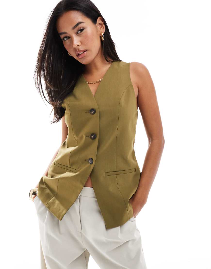 ASOS DESIGN - Longline-Weste in Khaki-Grün von ASOS DESIGN