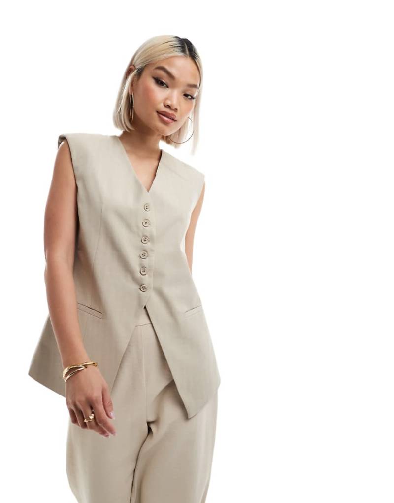 ASOS DESIGN - Longline-Weste in Steinbeige mit akzentuierten Schultern-Neutral ASOS DESIGN - Longline-Weste in Steinbeige mit akzentuierten Schultern-Neutral von ASOS DESIGN