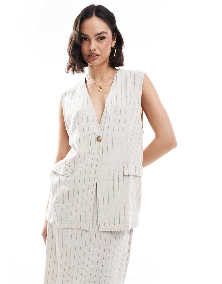 ASOS DESIGN - Longline-Weste in gestreifter Leinenoptik, Kombiteil-Bunt von ASOS DESIGN