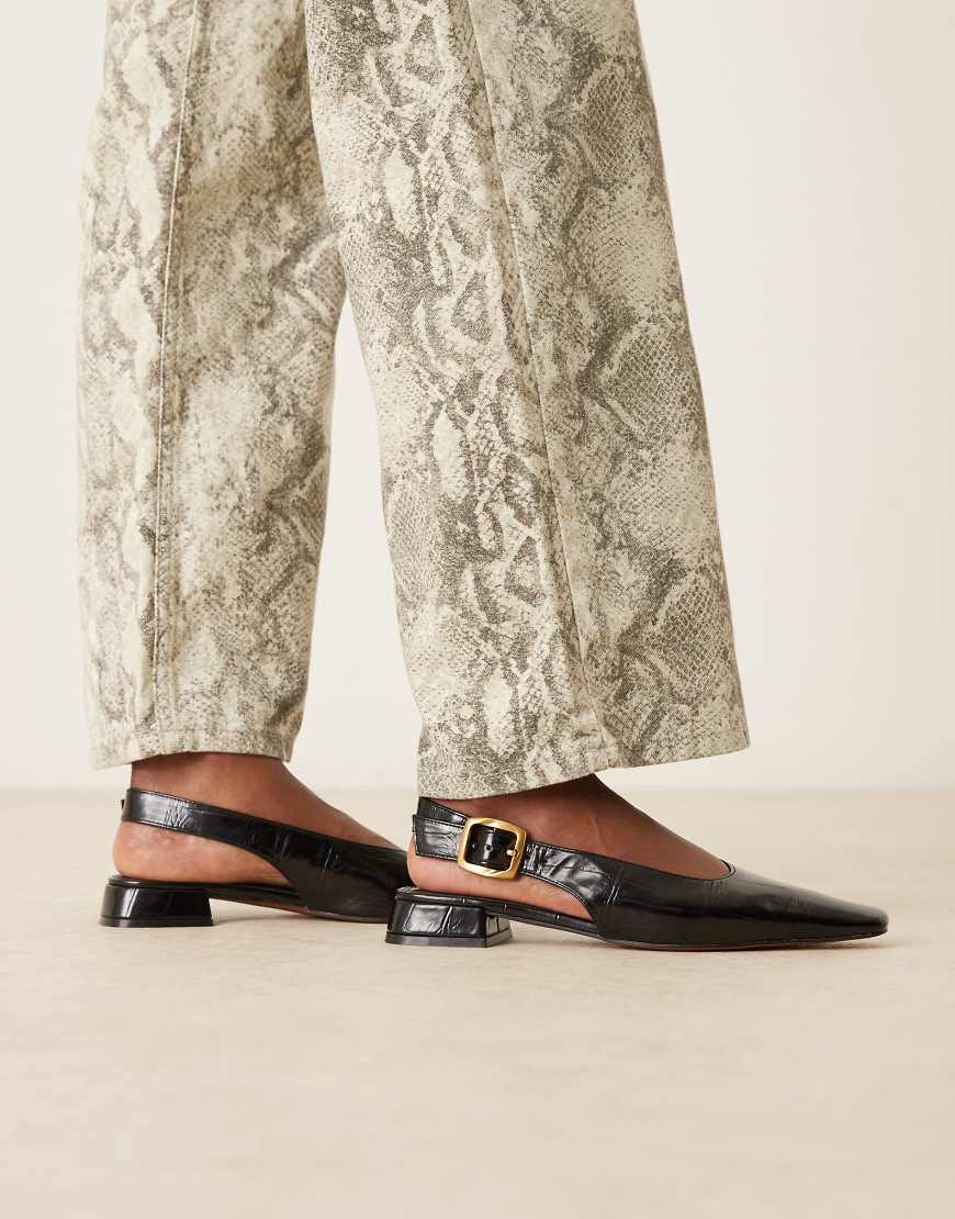 ASOS DESIGN - Loretta - Ballerinas in Schwarz mit abgeflachter Zehenpartie und Fersenriemen von ASOS DESIGN