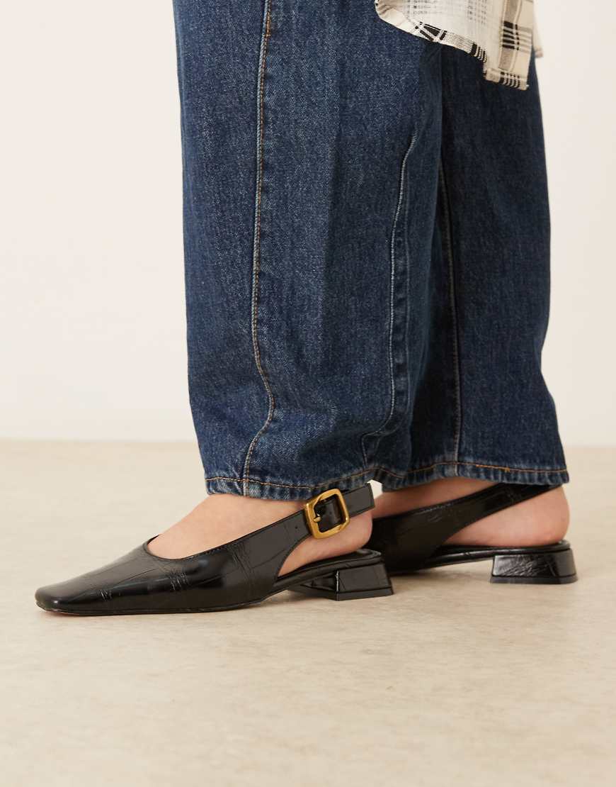 ASOS DESIGN - Loretta - Ballerinas in Schwarz mit abgeflachter Zehenpartie und Fersenriemen von ASOS DESIGN