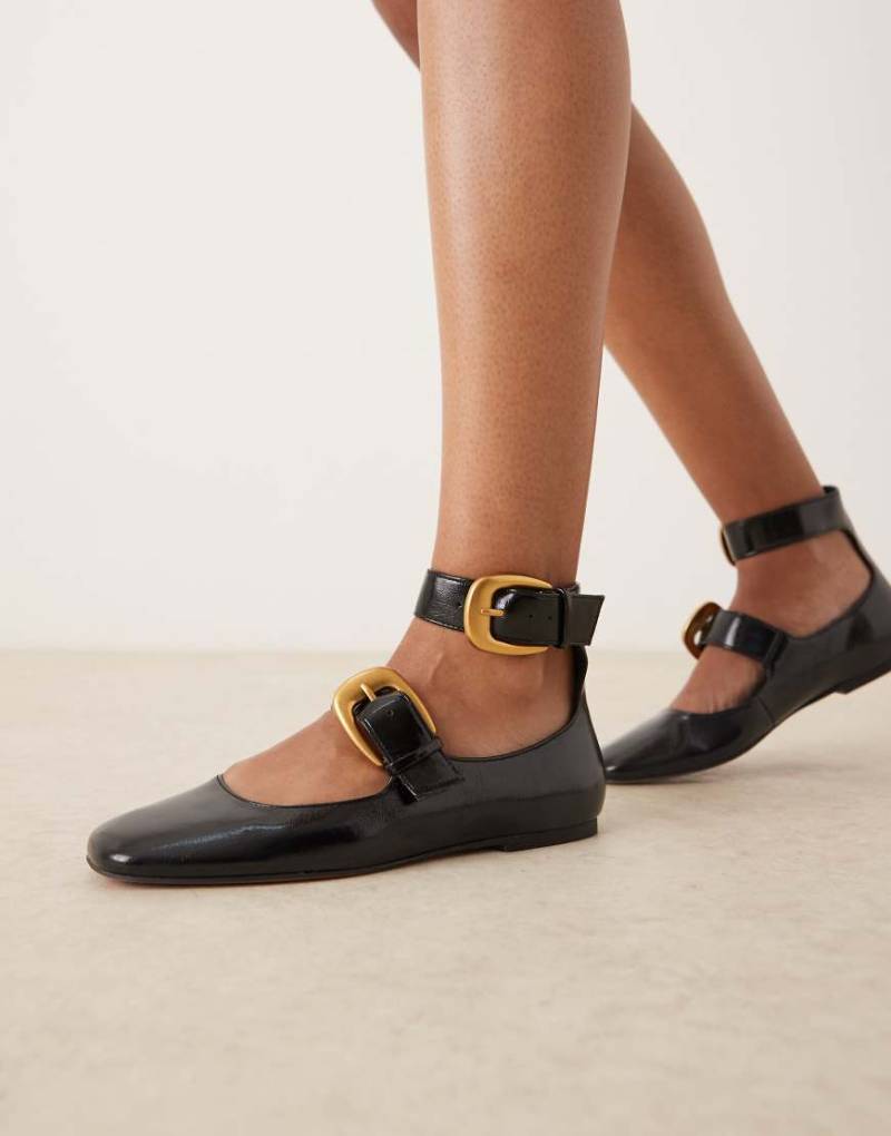 ASOS DESIGN - Lorna - Mary-Jane-Ballerinas in Schwarz mit übergroßen Schnallen von ASOS DESIGN