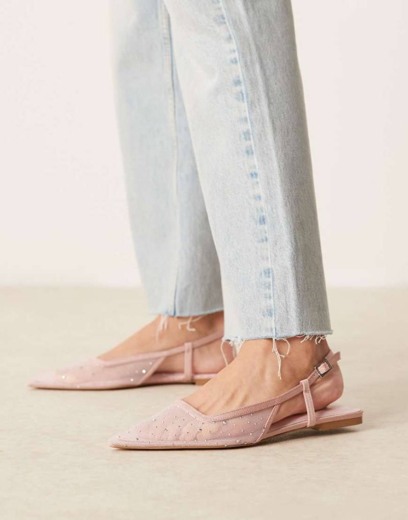 ASOS DESIGN - Lorraine - Ballerinas aus rosa Netzstoff mit Strassbesatz und Fersenriemen von ASOS DESIGN