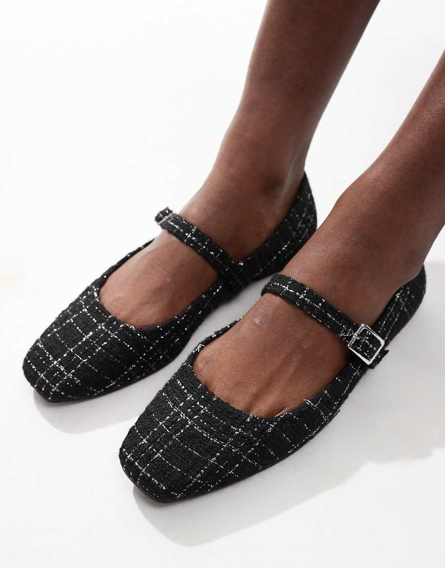 ASOS DESIGN - Lottie - Mary-Jane-Ballerinas aus Tweed in Schwarz von ASOS DESIGN