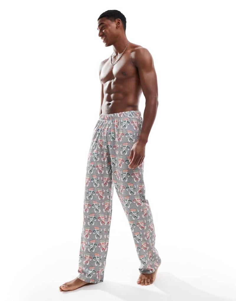 ASOS DESIGN - Lounge-Hose in grau meliert mit Pizza-Grafik von ASOS DESIGN